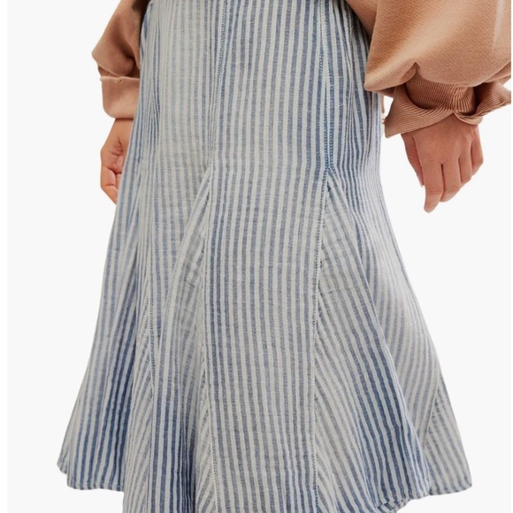 NWOT Free People cotton linen blend elastic waist flare skirt - Picture 3 of 7
